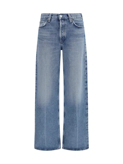Agolde Wide-leg Creased Cotton Jeans In Blue