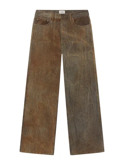 Agolde Wide-leg Distressed Bark Trousers With Classic Five-pocket Design In Brown