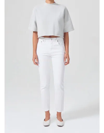 Agolde Willow Mid Rise Slim Crop Jeans In Sour Cream In White
