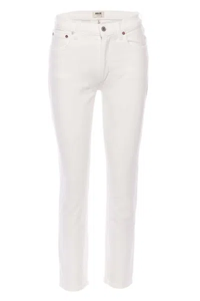 Agolde Willow Mid Rise Slim Crop Jeans In Sour Cream In White