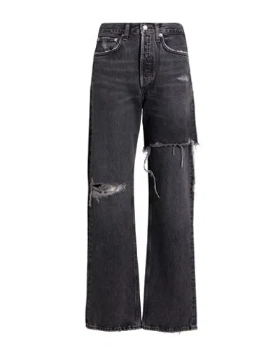 Agolde Straight Cotton Jeans With Distressed Details In Black