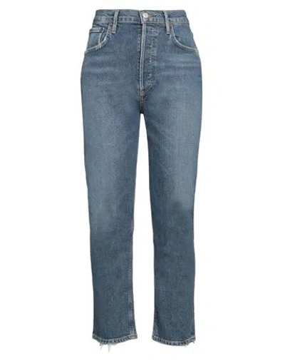 Agolde Wide-leg Faded Wash Denim Trousers With Five Pockets In Blue