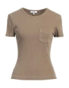 Agolde Woman T-shirt Khaki Size L Organic Cotton, Lyocell, Elastane In Beige