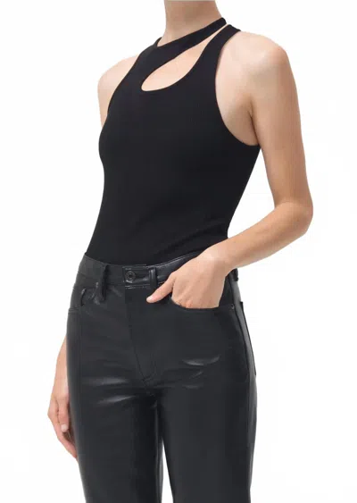 Agolde Women's Athena Asymmetric Rib Tank In Black