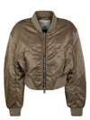Agolde Satin Finish Bomber Jacket With Ribbed Hem In Green