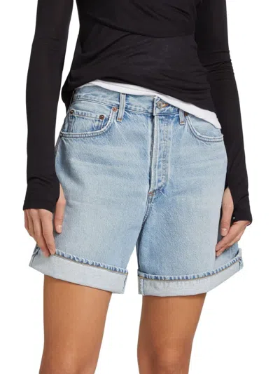 Agolde Women's Dame Long Denim Shorts In Blue