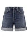 Agolde Dame Short: High Rise Baggy Cuff Control In Blue