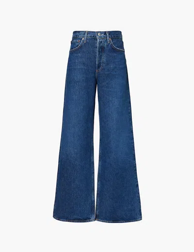 Agolde Dame Faded-wash Wide-leg High-rise Recycled-denim Jeans In Blue