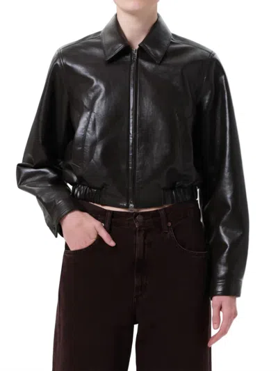 Agolde Women's Essie Recycled Cropped Jacket In Chocolate In Black