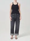 Agolde Fran High Rise Wide Leg Low Slung Cuffed Jeans In Ditch In Grey