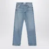 Agolde High Waist 90's Frayed Hem Jeans In Light Blue