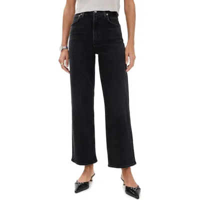 Agolde Ren Cropped High-rise Wide-leg Jeans In Black