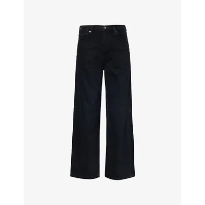 AGOLDE WOMENS SCOWL (MARBLE O/D BLK) REN WIDE-LEG HIGH-RISE COTTON DENIM JEANS