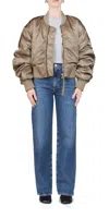 Agolde Satin Finish Bomber Jacket With Ribbed Hem In Brown