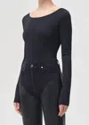 Agolde Women's Stevie Open Neck Thong Bodysuit In Black In Animal Print