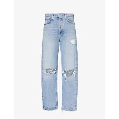 Agolde Womens Threadbare 90s Straight-leg Mid-rise Organic-cotton Jeans
