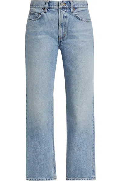 Agolde Blue Jeans With Wide Leg And Logo Patch On The Rear In Multicolor