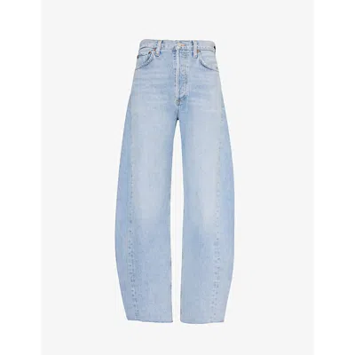 AGOLDE WOMENS VOID (LT INDIGO) LUNA FADED-WASH DENIM JEANS