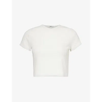 Agolde Womens White Savannah Cropped Stretch-woven Blend T-shirt