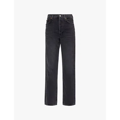Agolde Womens Hitch (blk Finished Hem) 90's Pinch Waist High-rise Straight-leg Denim Jeans