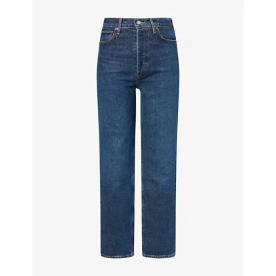 Agolde Womens 90's Pinch-waist Ankle-crop Denim Jeans Flow (dk Marbled Ind)