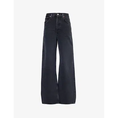 AGOLDE WOMENS HITCH (BLK) DAME WIDE-LEG DENIM JEANS