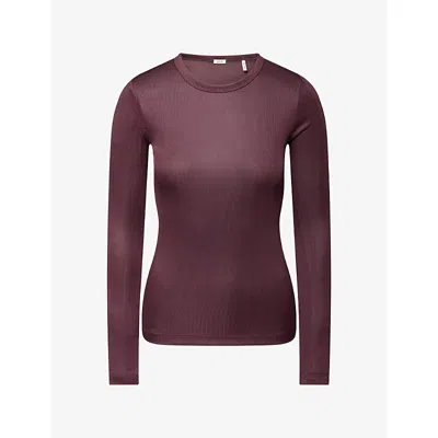 Agolde Womens  Delphi Slim Ribbed Jersey Top In Brown