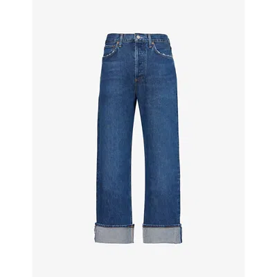 Agolde Blue Fran Low Slung Straight Jeans In Enamour (dk Vint Ind)
