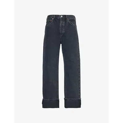 Agolde Mid-rise Wide-leg Denim Trousers In Black