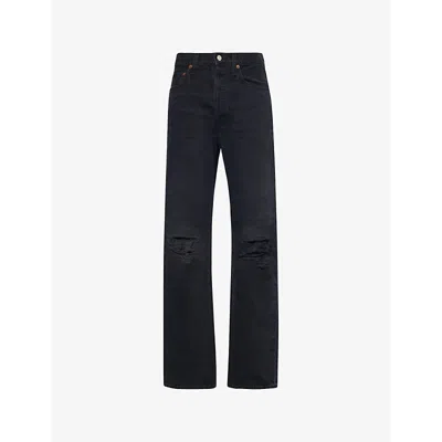 AGOLDE WOMENS FUSE (CHEWED UP BLK) KELLY DISTRESSED STRAIGHT-LEG HIGH-RISE DENIM JEANS