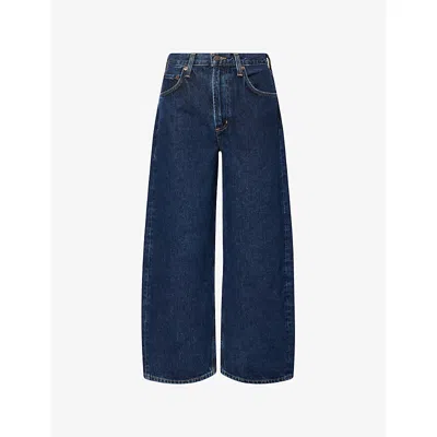 Agolde Womens Pendulum (medium Indigo) Low Curve Wide-crop-leg Denim Jeans In Blue