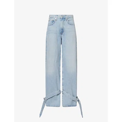 Agolde Womens Custom (lt Bright Ind) Self-tie Tapered-leg Denim Jeans In Blue