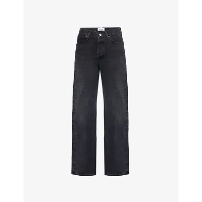 Agolde Womens  V-waist Kelly Five-pockets Straight-leg Mid-rise Denim Jeans In Decibel Washed Blk)