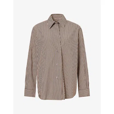 Agolde Womens Aris Striped Woven Shirt Chocolate/taupe Xs In Brown