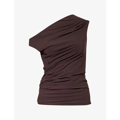 Agolde Womens Carlin Ruched Stretch-jersey Top Chocolate Dk Brown
