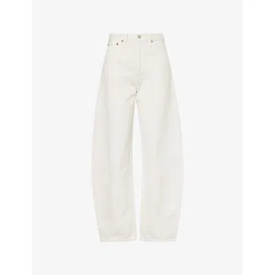 Agolde Womens Chalk White Luna High-rise Pieced Tapered-leg Denim Jeans In Neutral