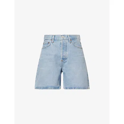 Agolde Frayed-edge Denim Shorts In Blue