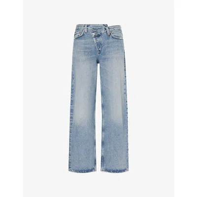 Agolde Womens Conclusion Arc Criss Cross Wide-leg Denim-blend Jeans In Blue