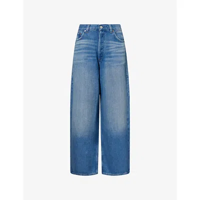 Agolde Womens Expression (dk Ind) Rounded Baggy Wide Leg Denim Jeans In Blue