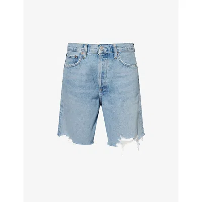 AGOLDE WOMENS FORCE (AGED LT IND) INDRA HIGH-RISE DENIM SHORTS