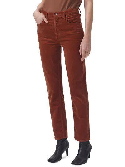 Agolde Womens High Rise Corduroy Straight Leg Jeans In Brown