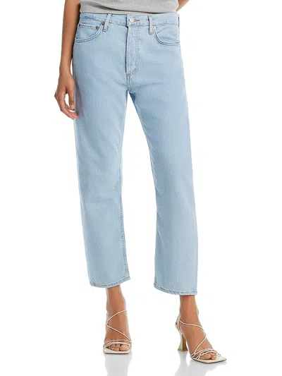 Agolde Womens High Rise Light Wash Cropped Jeans In Blue