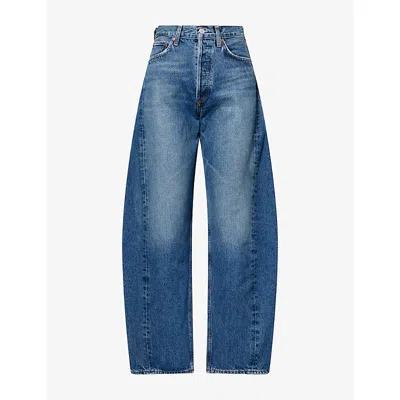 Agolde Womens Luna Pieced Barrel-leg Denim Jeans Logical (md Ind)