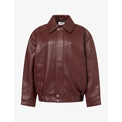Agolde Womens Ona Relaxed Faux-leather Bomber Jacket Falun  (brown Burgundy) Xs