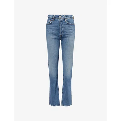 Agolde Womens Overcast 90's Pinch Waist High-rise Stretch-denim Jeans In Blue