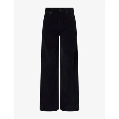 Agolde Womens Ren Straight-leg Cotton Corduroy Trousers Obscura (dk Midnight) In Black