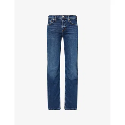 Agolde Womens Low-rise Slim-leg Denim Jeans Slick (md Washed Indigo) In Blue