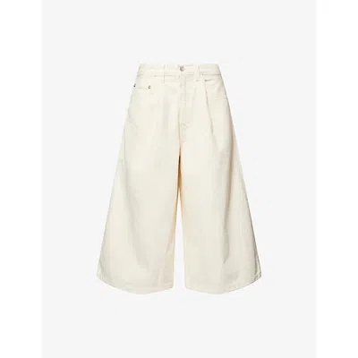 Agolde Womens Solar (lt Yellow) 80's Wide-leg Gaucho Denim Shorts In Neutral