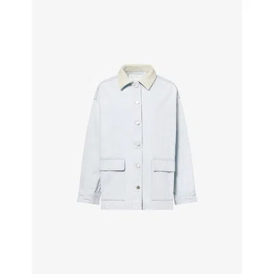 Agolde Womens Washed Pale Indigo  X Maria Mcmanus Leather-trim Oversized Denim Jacket In White
