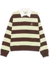 Agolde Rsvp Logo-embroidered Striped Cotton Rugby Shirt In Brown